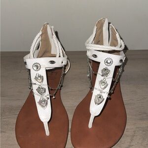 Jellypop White and Brown Sandals with Silver Heart Charms